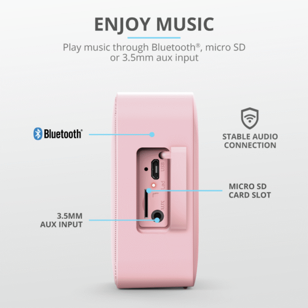Kaasaskantav kõlar|TRUST|Zowy|Kaasaskantav / veekindel / juhtmeta|1xMicro-USB|1xStereo jack 3.5mm|1xSD Card Slot|Bluetooth|Pink|23778