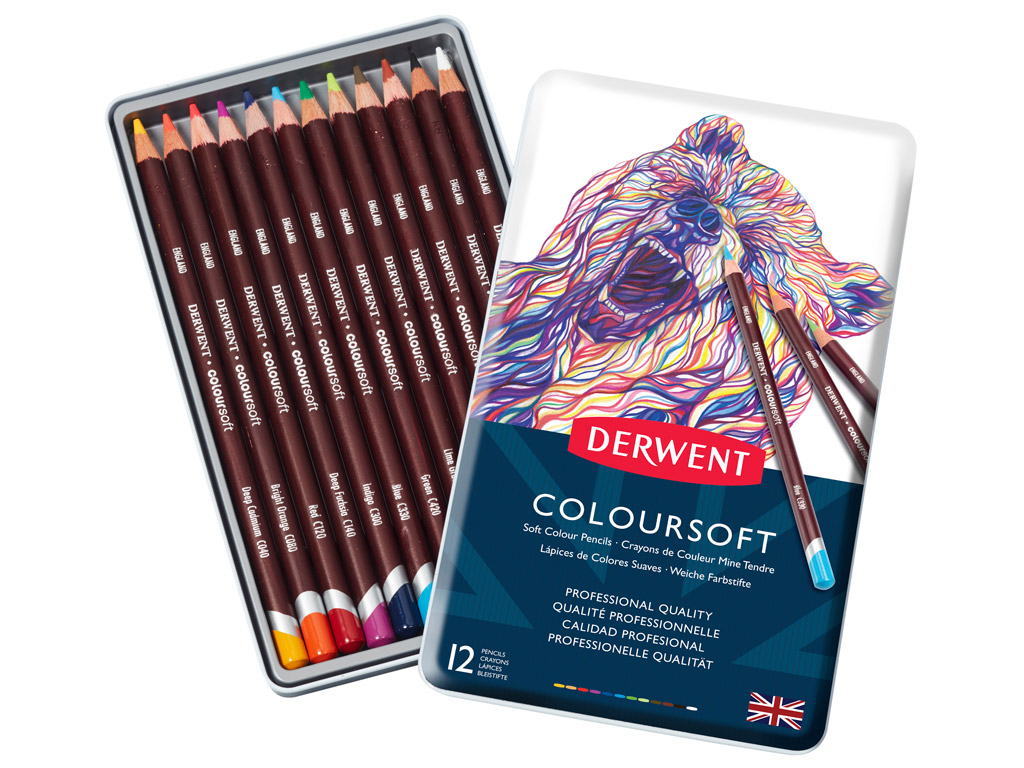 Värvipliiatsid Derwent Coloursoft 12tk/24tk metallkarbis