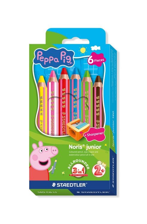 Värvipliiatsid Staedtler Noris Junior Põrsas Peppa 3in1, 6tk + teritaja