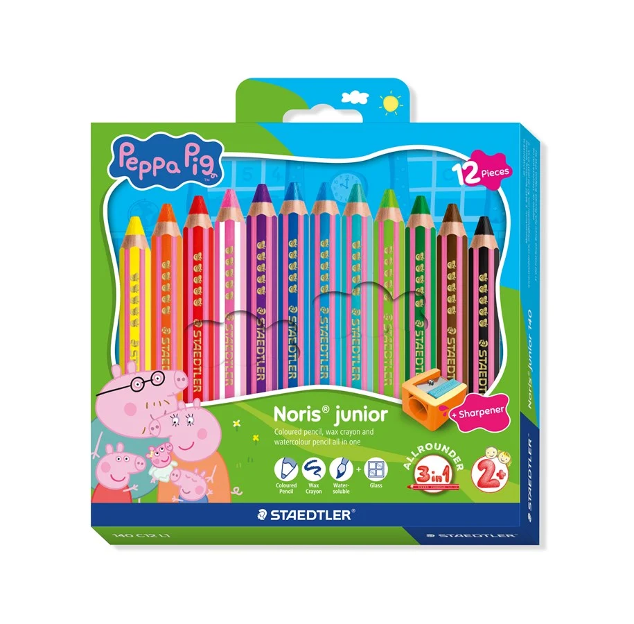 Värvipliiatsid Staedtler Noris Junior Põrsas Peppa 3in1, 12tk + teritaja