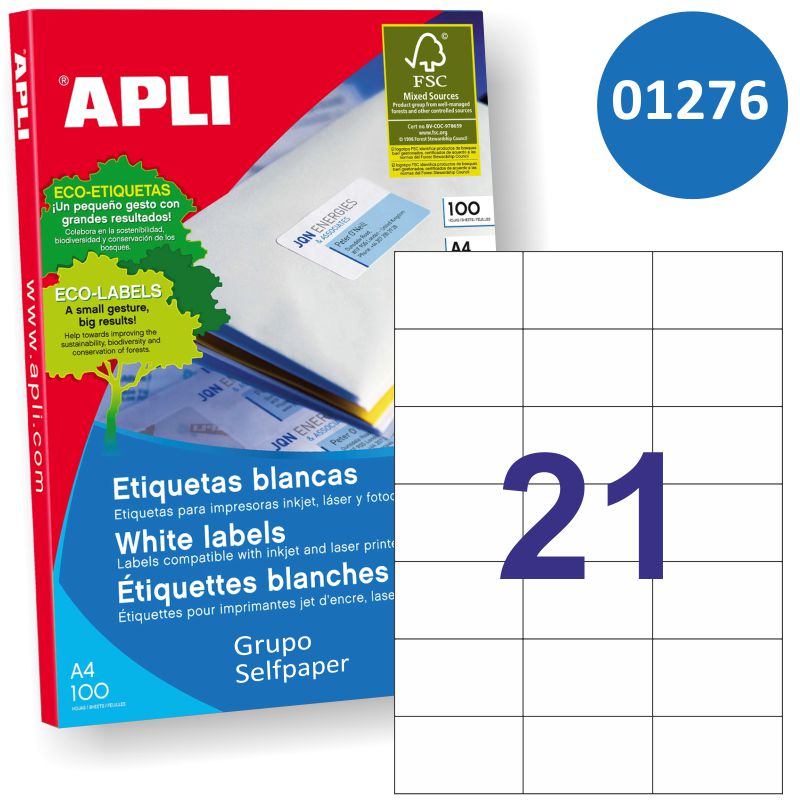 Etikett iseliimuv APLI, 21tk A4 lehel