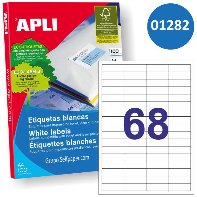 Etikett iseliimuv APLI, 68tk A4 lehel