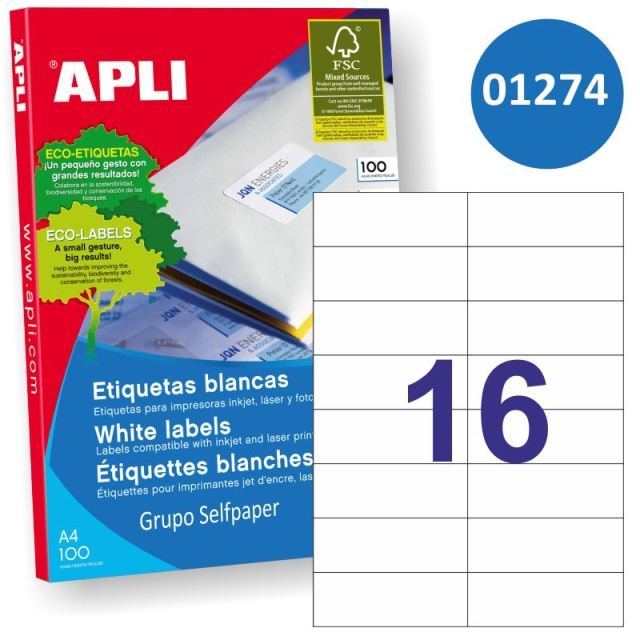 Etikett iseliimuv APLI, 16tk A4 lehel